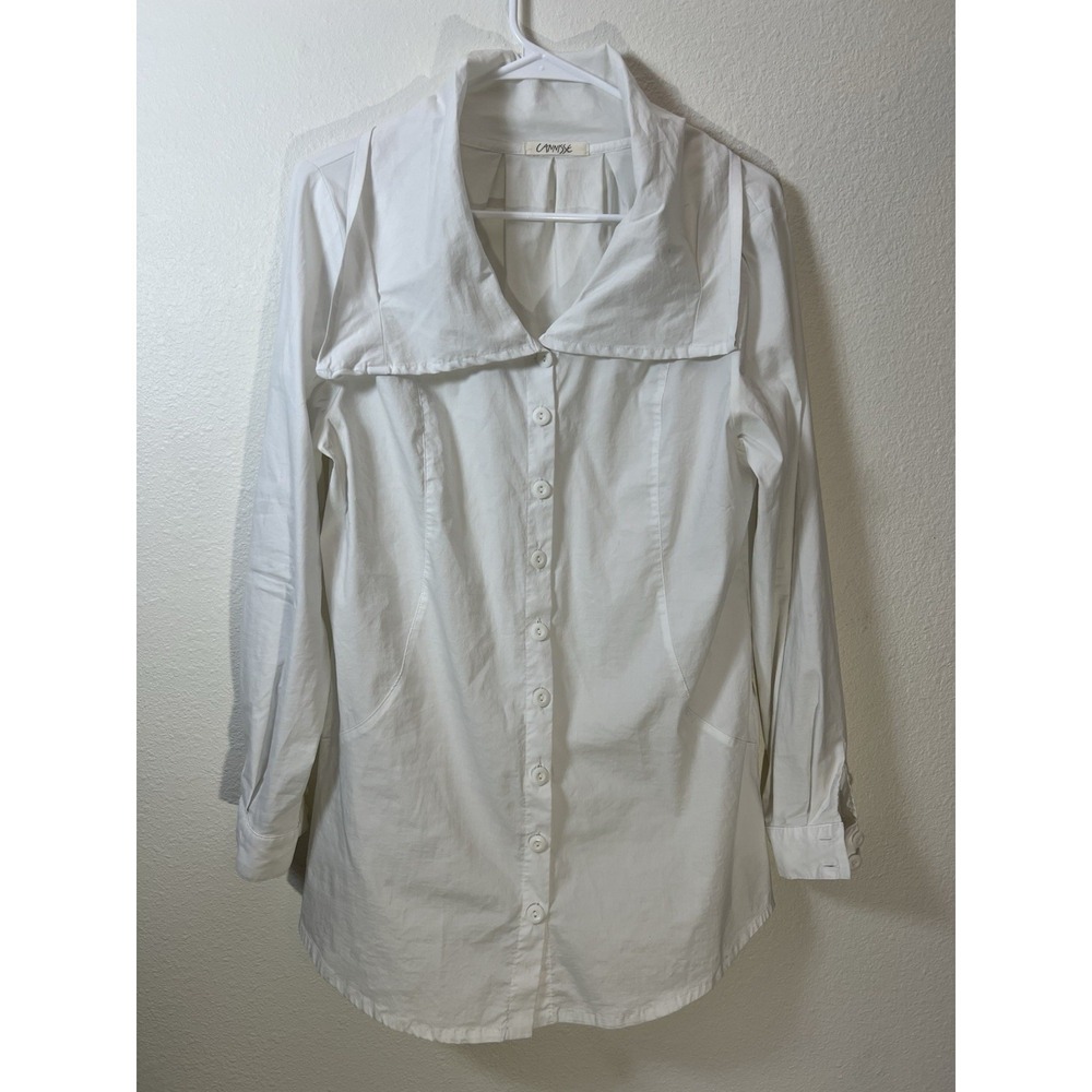 Cannisse Lagenlook Top Tunic Womens size M 3 White Peter Pan Stretch Cotton